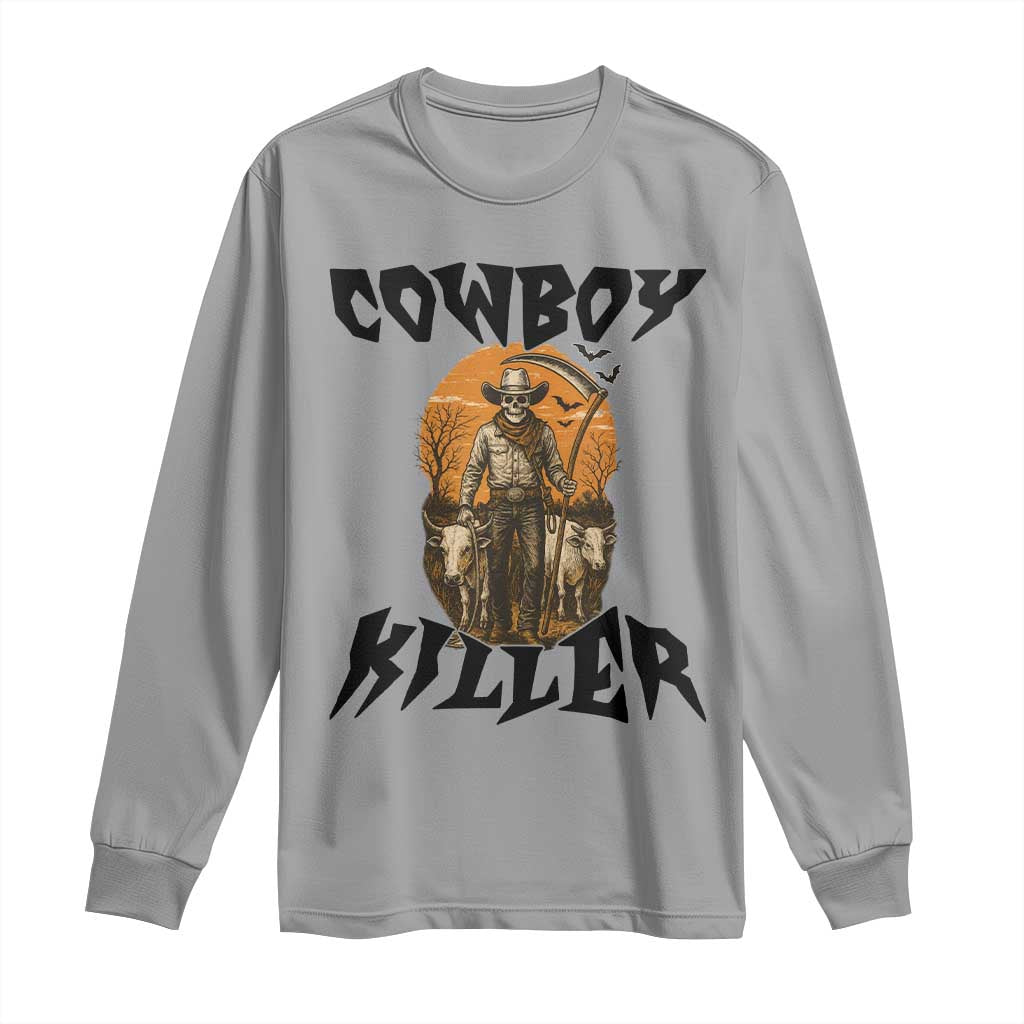 Halloween Skeleton Long Sleeve Shirt Cowboy Killer Spooky Western Horror Design - Wonder Print Shop