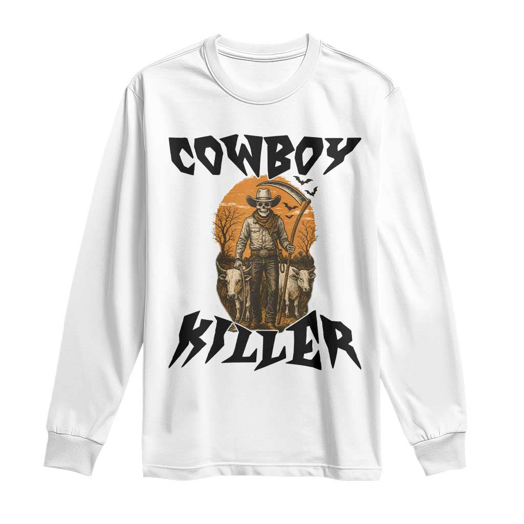 Halloween Skeleton Long Sleeve Shirt Cowboy Killer Spooky Western Horror Design - Wonder Print Shop
