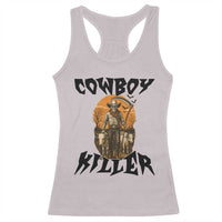 Halloween Skeleton Racerback Tank Top Cowboy Killer Spooky Western Horror Design - Wonder Print Shop