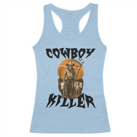 Halloween Skeleton Racerback Tank Top Cowboy Killer Spooky Western Horror Design - Wonder Print Shop
