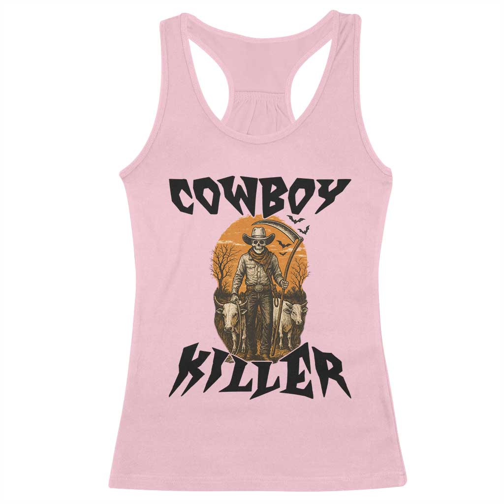 Halloween Skeleton Racerback Tank Top Cowboy Killer Spooky Western Horror Design - Wonder Print Shop