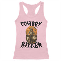 Halloween Skeleton Racerback Tank Top Cowboy Killer Spooky Western Horror Design - Wonder Print Shop