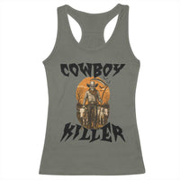 Halloween Skeleton Racerback Tank Top Cowboy Killer Spooky Western Horror Design - Wonder Print Shop