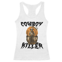 Halloween Skeleton Racerback Tank Top Cowboy Killer Spooky Western Horror Design - Wonder Print Shop