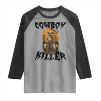 Halloween Skeleton Raglan Shirt Cowboy Killer Spooky Western Horror Design - Wonder Print Shop
