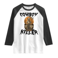 Halloween Skeleton Raglan Shirt Cowboy Killer Spooky Western Horror Design - Wonder Print Shop