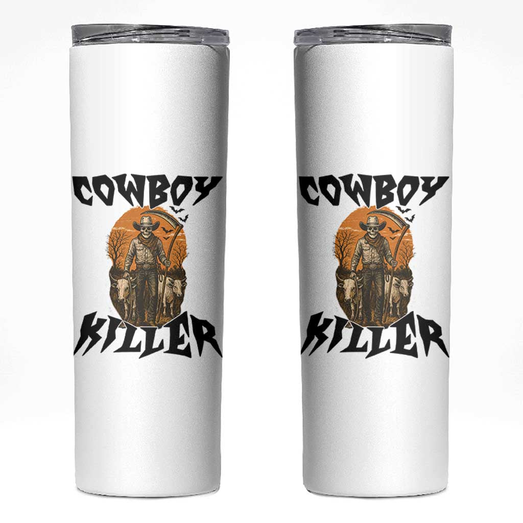 Halloween Skeleton Skinny Tumbler Cowboy Killer Spooky Western Horror Design