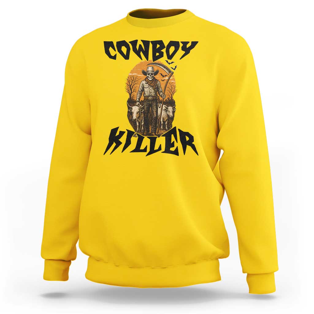 Halloween Skeleton Sweatshirt Cowboy Killer Spooky Western Horror Design - Wonder Print Shop