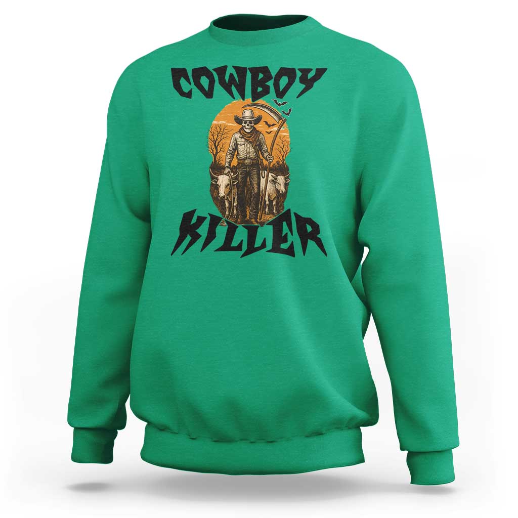 Halloween Skeleton Sweatshirt Cowboy Killer Spooky Western Horror Design - Wonder Print Shop