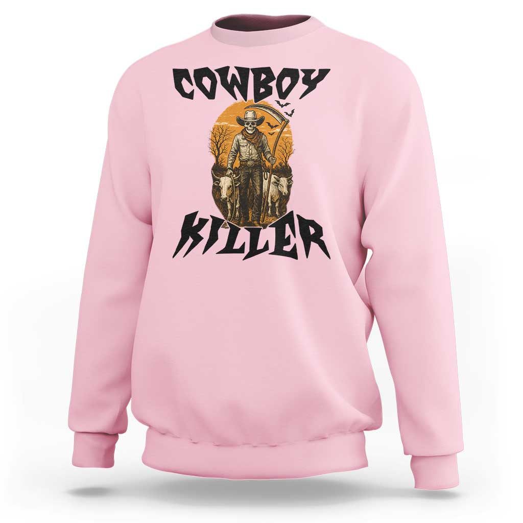Halloween Skeleton Sweatshirt Cowboy Killer Spooky Western Horror Design - Wonder Print Shop