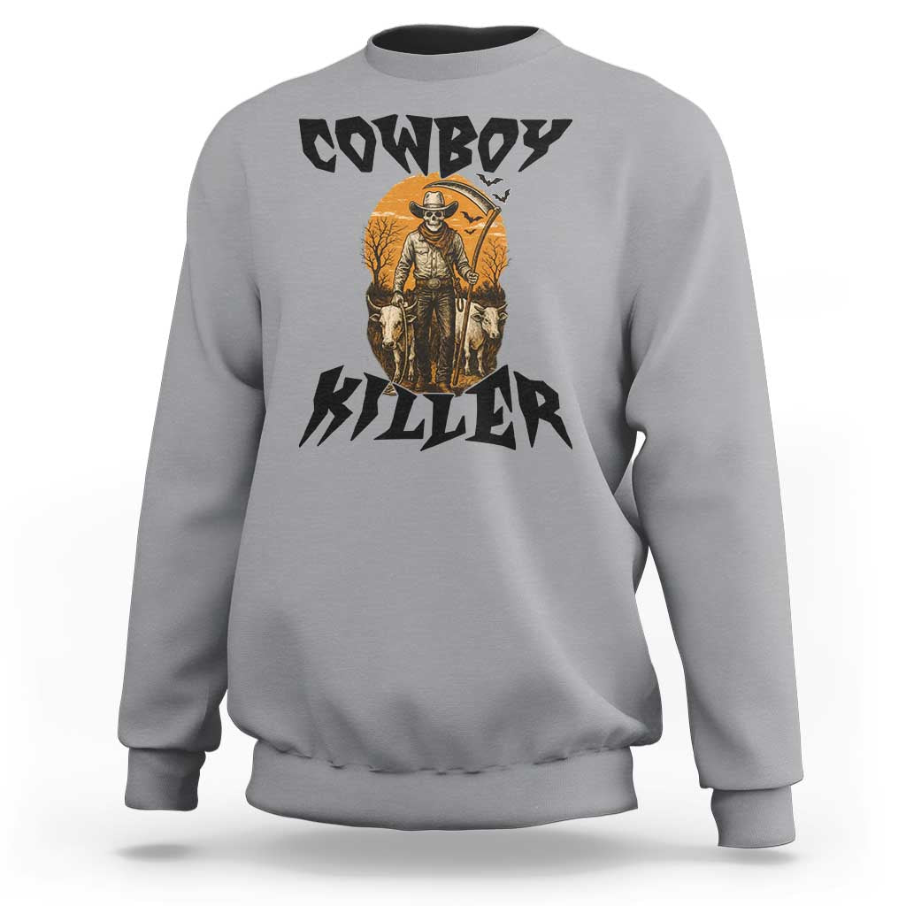 Halloween Skeleton Sweatshirt Cowboy Killer Spooky Western Horror Design - Wonder Print Shop