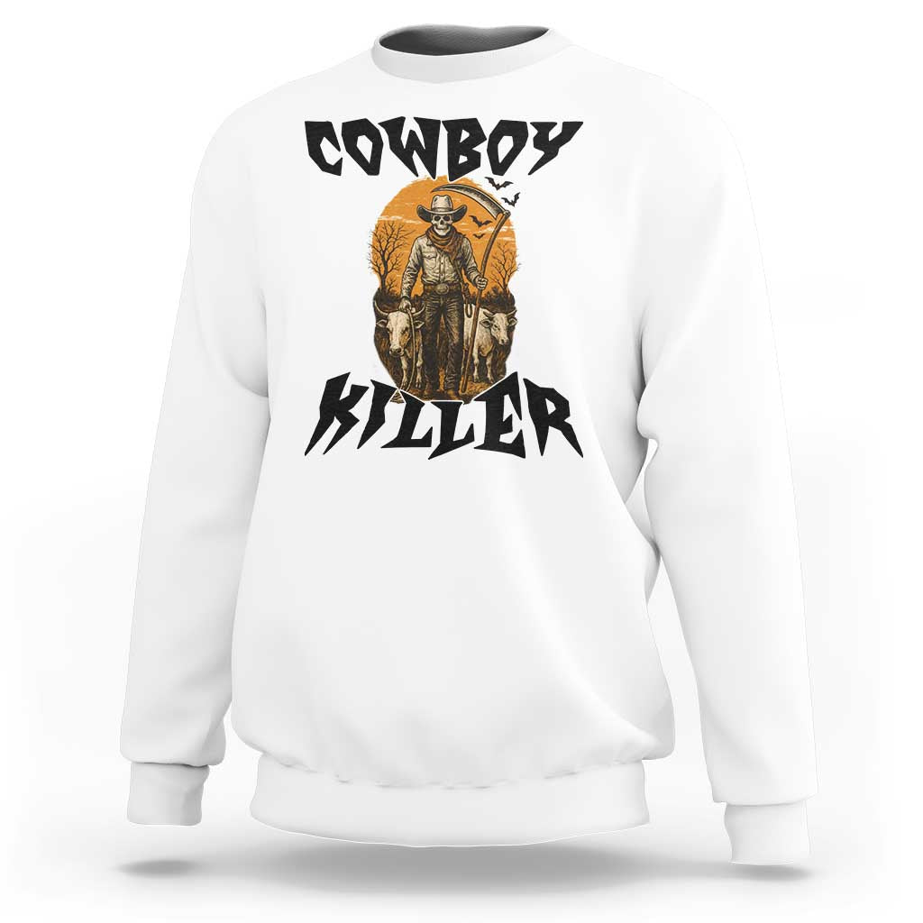 Halloween Skeleton Sweatshirt Cowboy Killer Spooky Western Horror Design - Wonder Print Shop