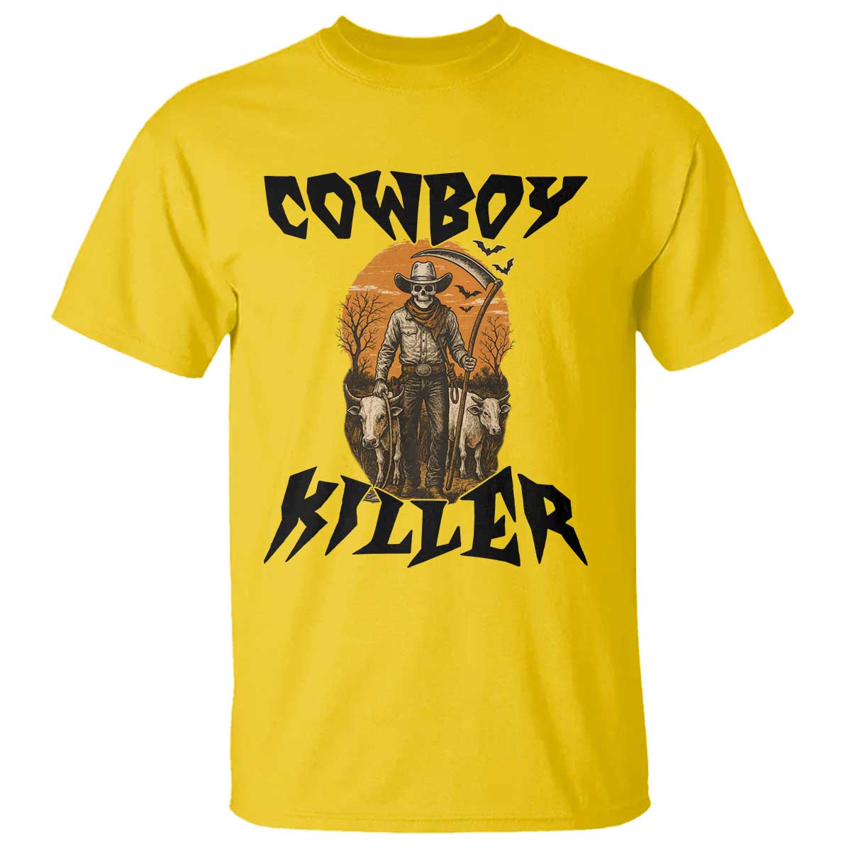 Halloween Skeleton T Shirt Cowboy Killer Spooky Western Horror Design - Wonder Print Shop