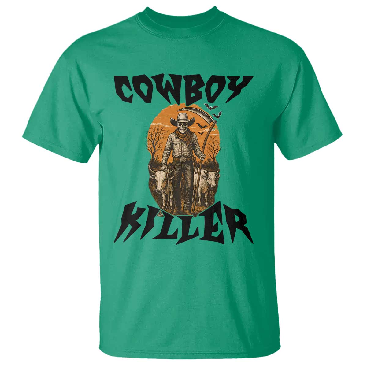 Halloween Skeleton T Shirt Cowboy Killer Spooky Western Horror Design - Wonder Print Shop