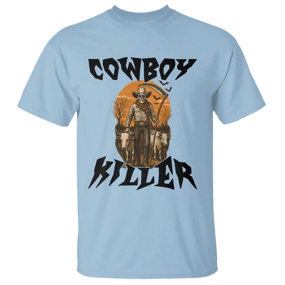 Halloween Skeleton T Shirt Cowboy Killer Spooky Western Horror Design - Wonder Print Shop
