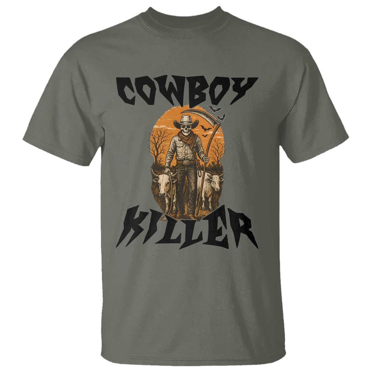 Halloween Skeleton T Shirt Cowboy Killer Spooky Western Horror Design - Wonder Print Shop