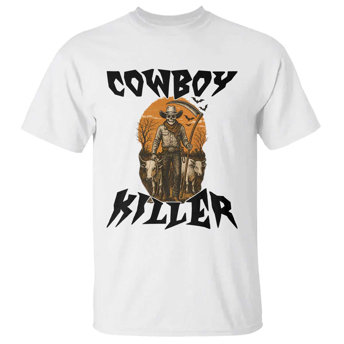 Halloween Skeleton T Shirt Cowboy Killer Spooky Western Horror Design - Wonder Print Shop