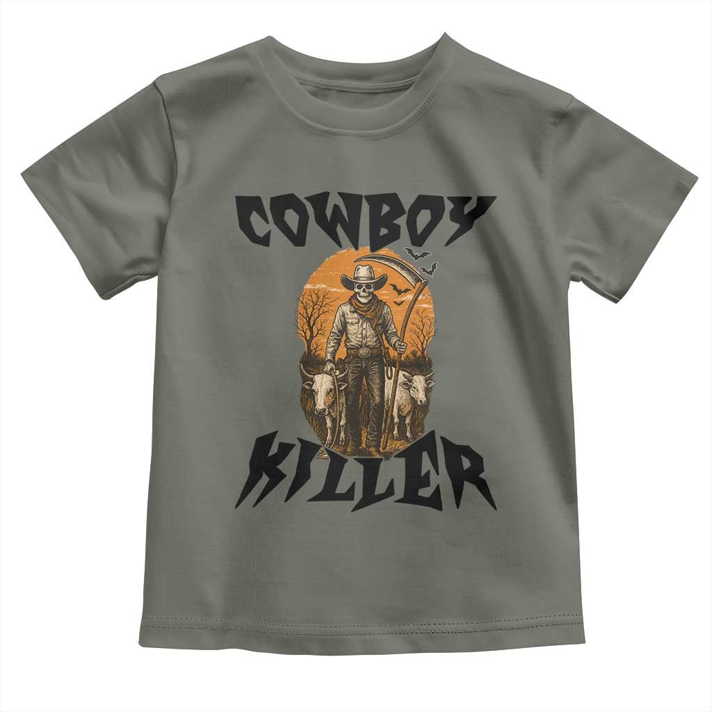 Halloween Skeleton Toddler T Shirt Cowboy Killer Spooky Western Horror Design - Wonder Print Shop