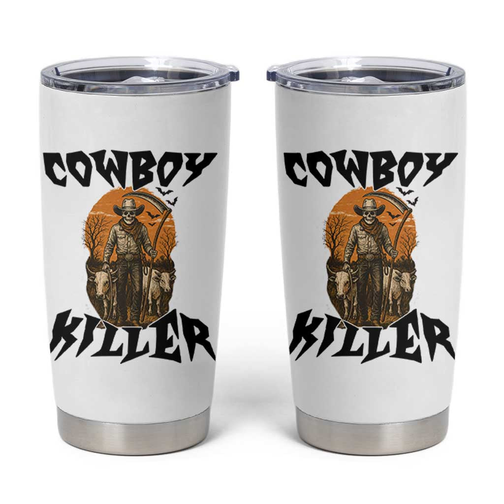 Halloween Skeleton Tumbler Cup Cowboy Killer Spooky Western Horror Design