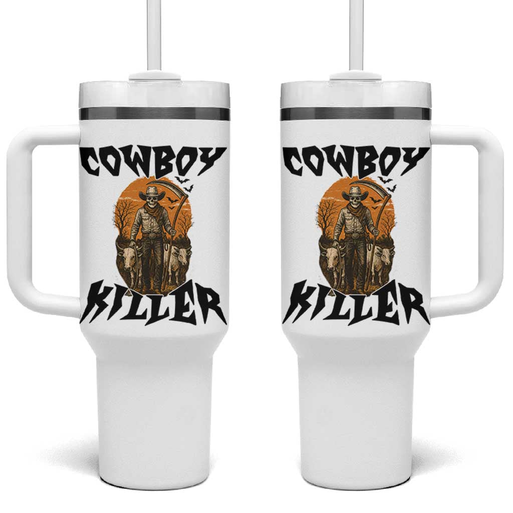 Halloween Skeleton Tumbler With Handle Cowboy Killer Spooky Western Horror Design