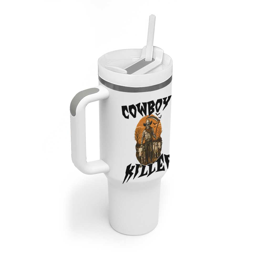 Halloween Skeleton Tumbler With Handle Cowboy Killer Spooky Western Horror Design
