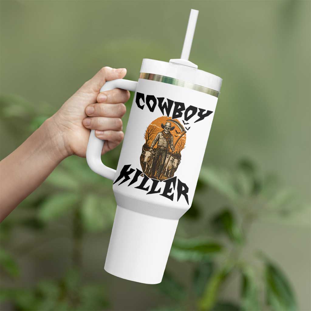 Halloween Skeleton Tumbler With Handle Cowboy Killer Spooky Western Horror Design