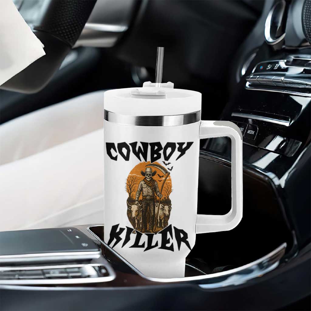 Halloween Skeleton Tumbler With Handle Cowboy Killer Spooky Western Horror Design