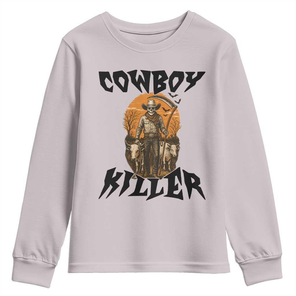 Halloween Skeleton Youth Sweatshirt Cowboy Killer Spooky Western Horror Design - Wonder Print Shop