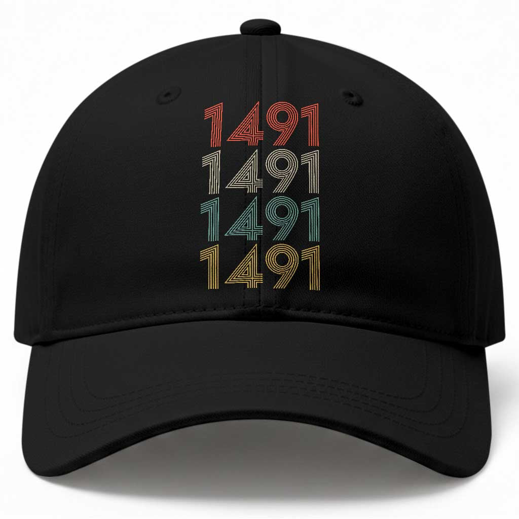 1491 Vintage Retro Striped Multicolor Number Graphic Baseball Cap