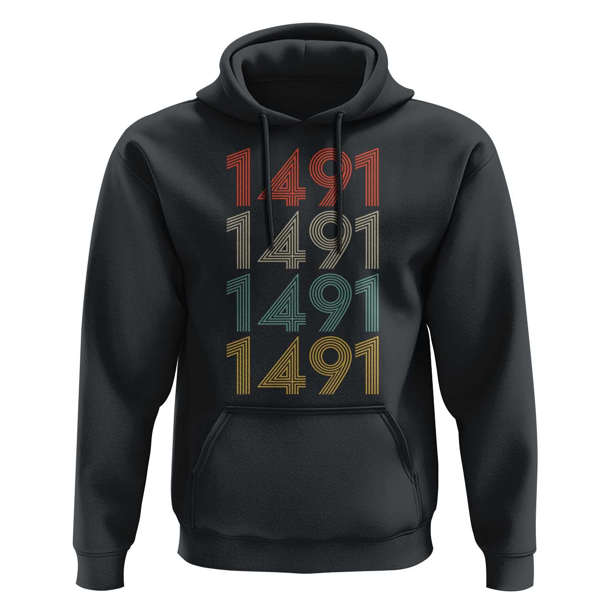 1491 Vintage Retro Striped Multicolor Number Graphic Hoodie