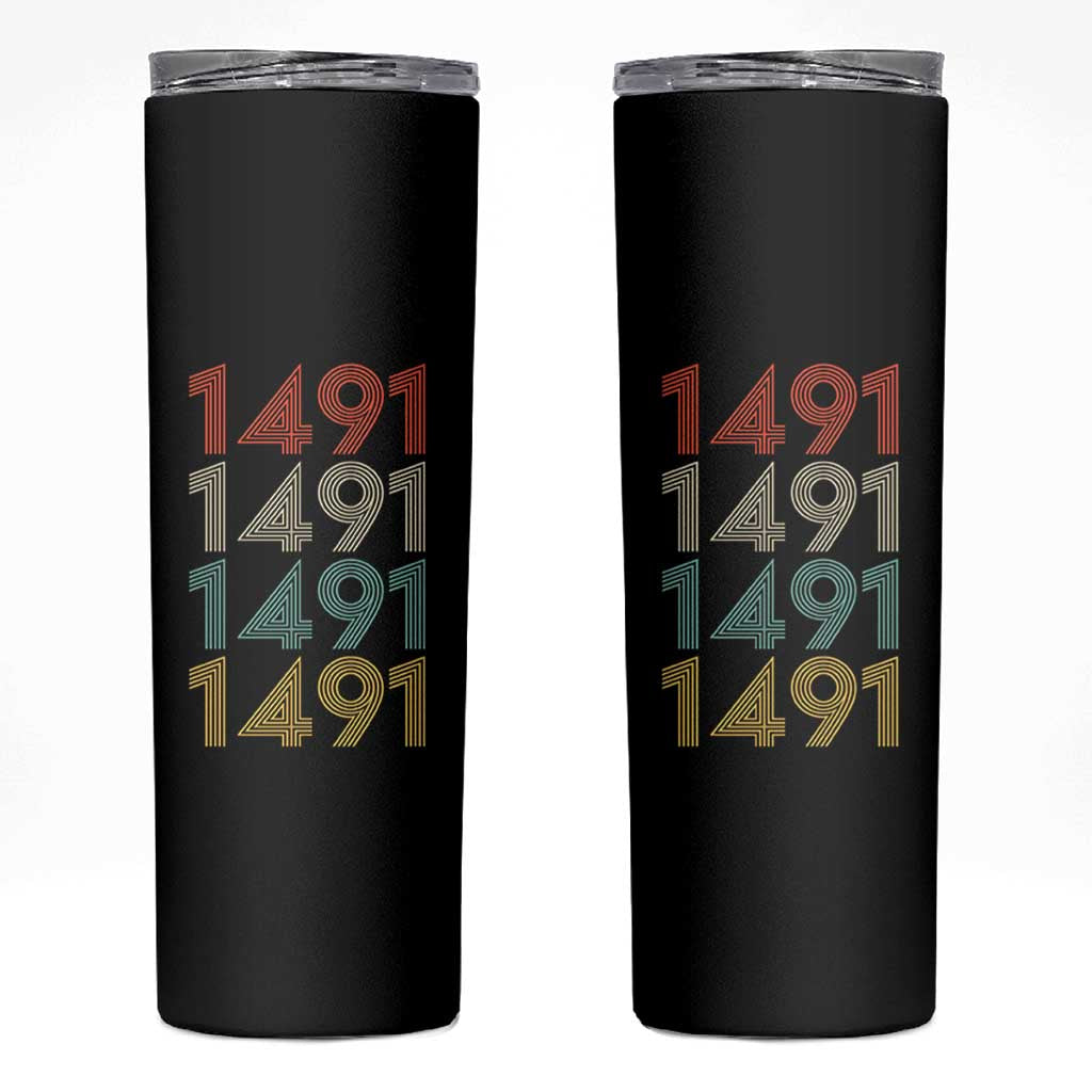 1491 Vintage Retro Striped Multicolor Number Graphic Skinny Tumbler