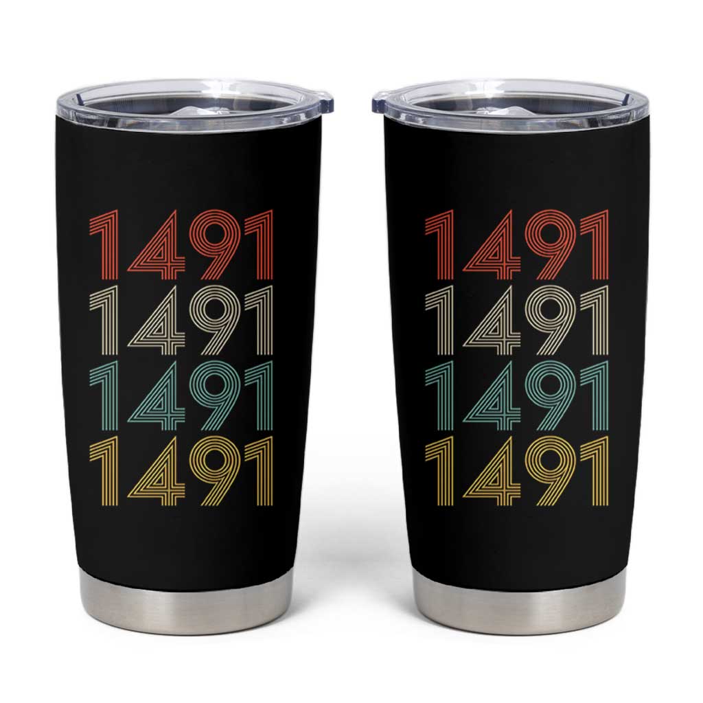 1491 Vintage Retro Striped Multicolor Number Graphic Tumbler Cup