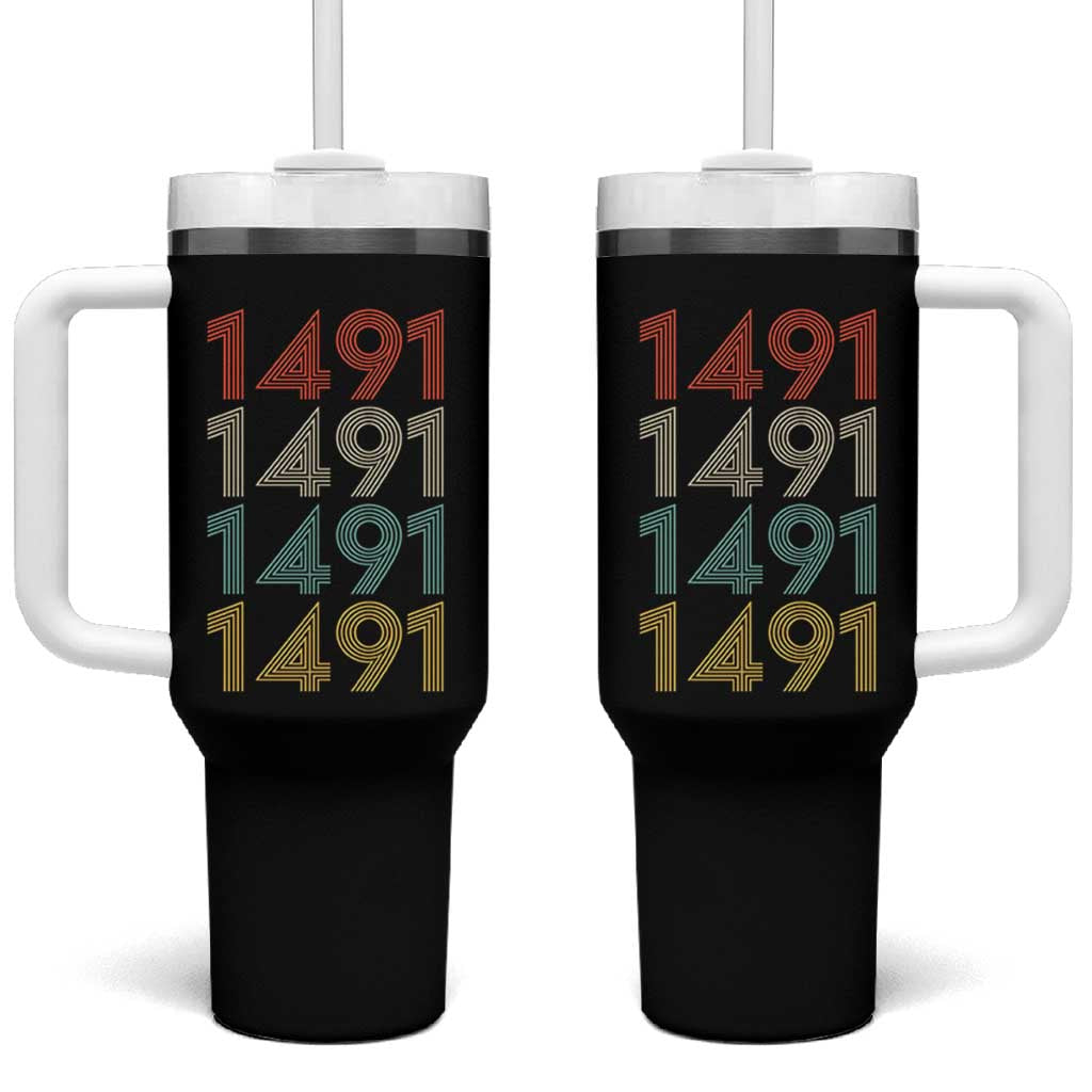 1491 Vintage Retro Striped Multicolor Number Graphic Tumbler With Handle