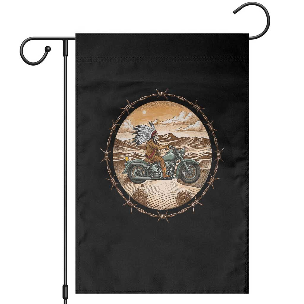 Native American Biker Gift Garden Flag Skull Motorcycle Rider
