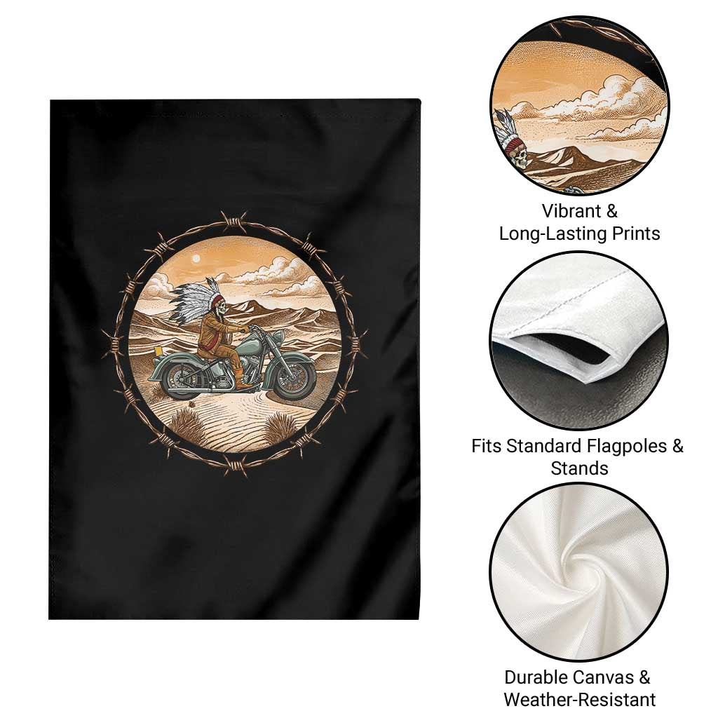 Native American Biker Gift Garden Flag Skull Motorcycle Rider