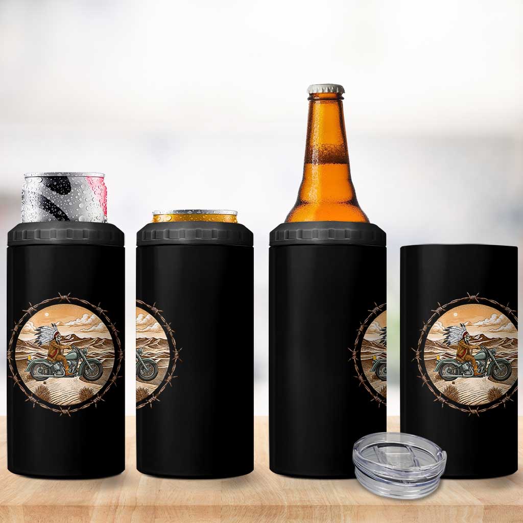 Native American Biker Gift 4 in 1 Can Cooler Tumbler Skull Motorcycle Rider