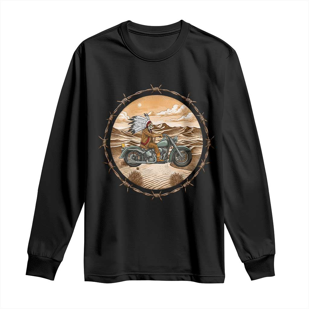 Native American Biker Gift Long Sleeve Shirt Skull Motorcycle Rider