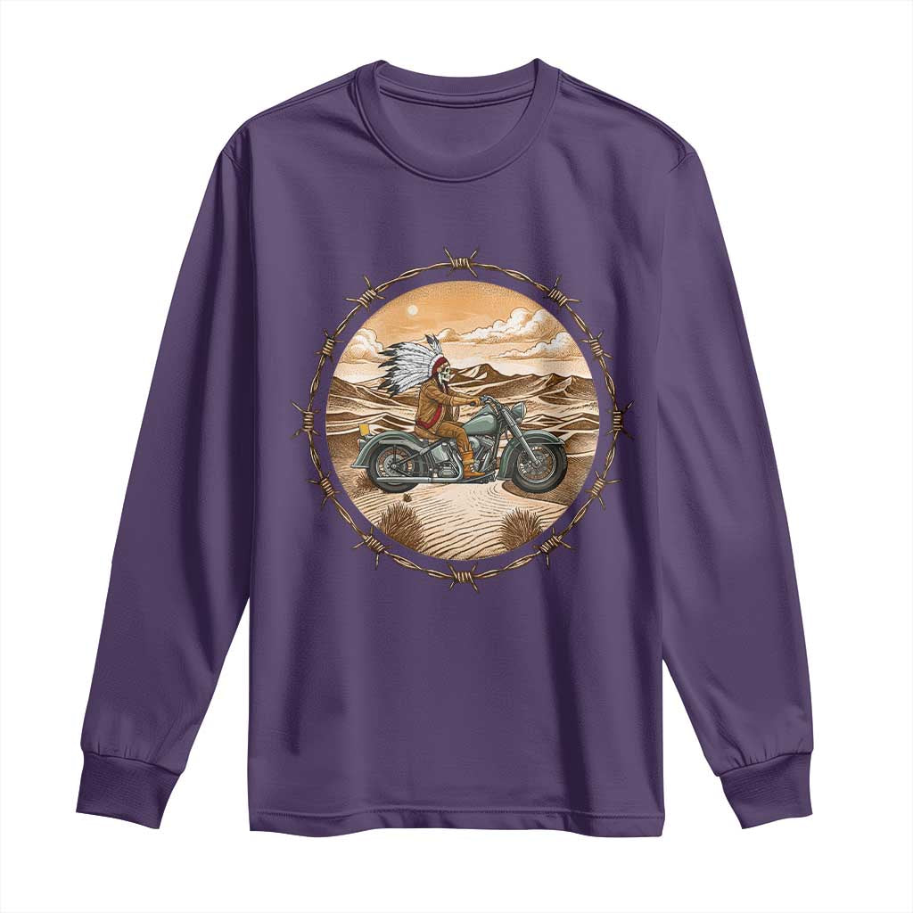 Native American Biker Gift Long Sleeve Shirt Skull Motorcycle Rider