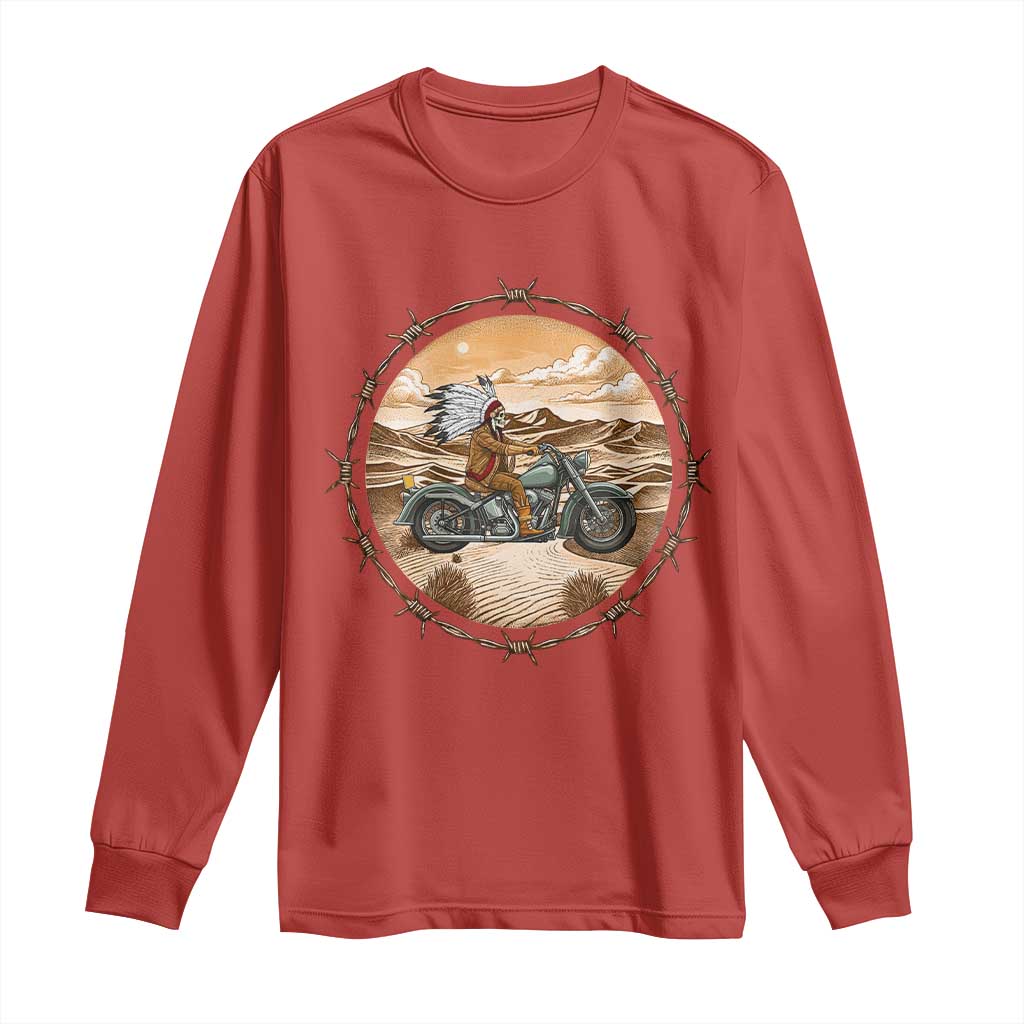Native American Biker Gift Long Sleeve Shirt Skull Motorcycle Rider