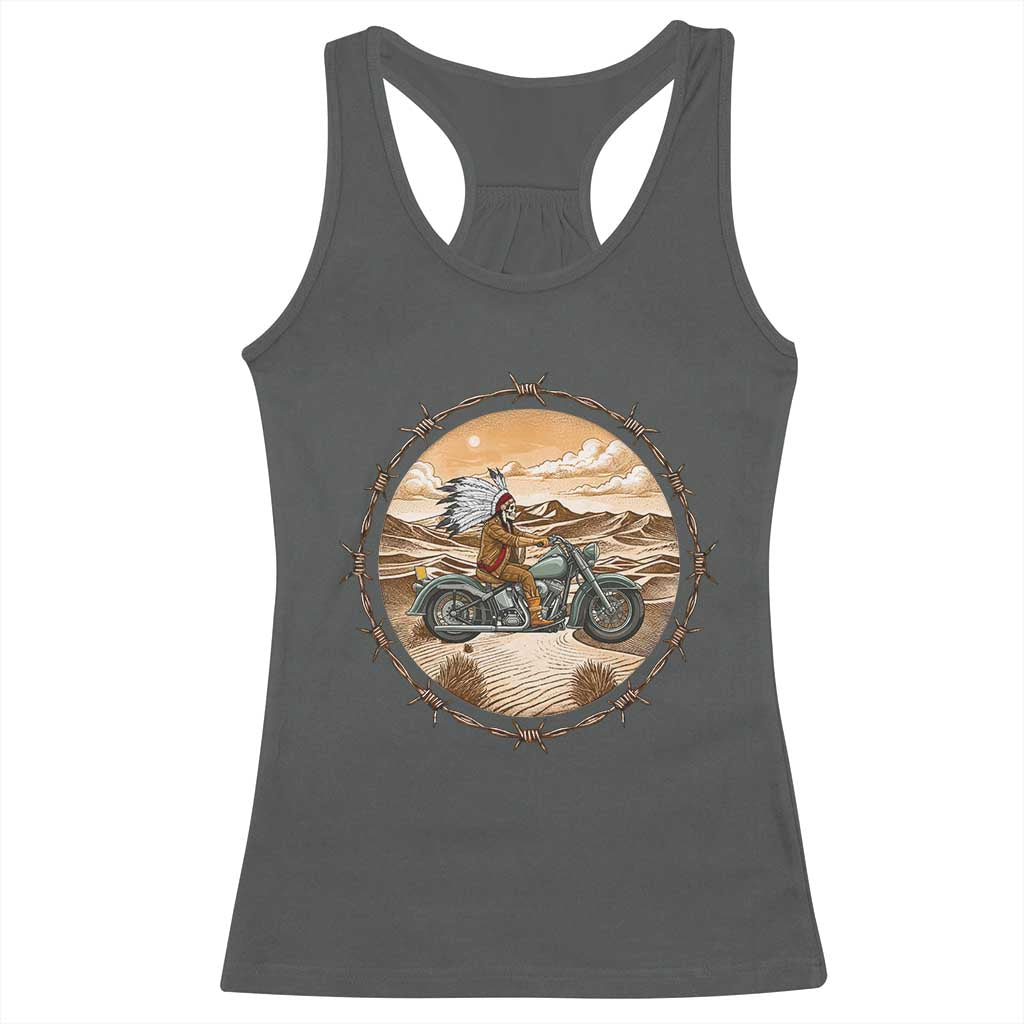 Native American Biker Gift Racerback Tank Top Skull Motorcycle Rider
