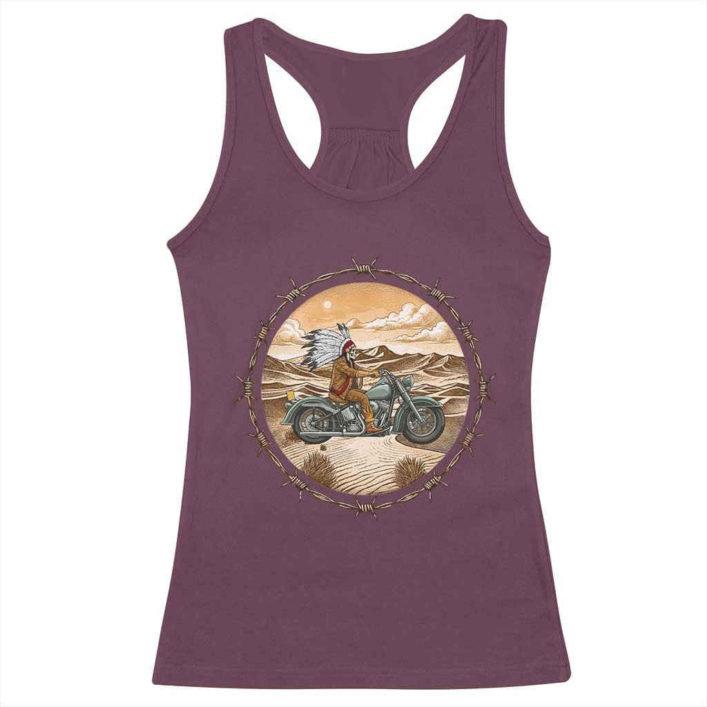 Native American Biker Gift Racerback Tank Top Skull Motorcycle Rider