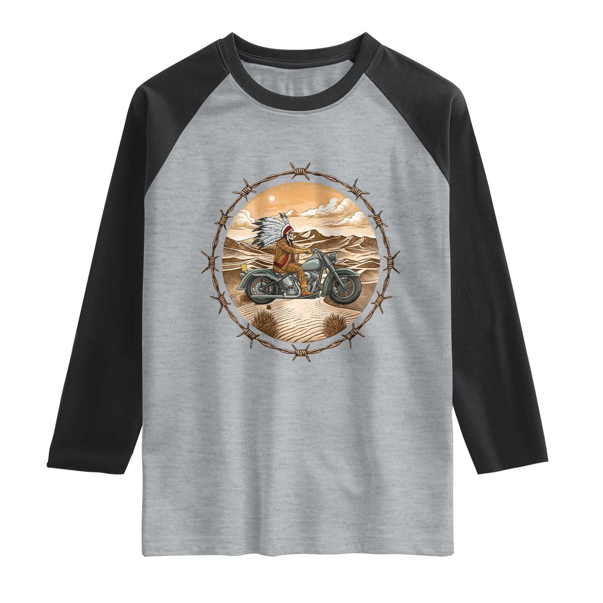 Native American Biker Gift Raglan Shirt Skull Motorcycle Rider
