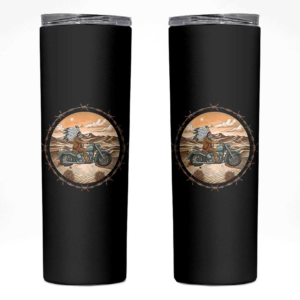 Native American Biker Gift Skinny Tumbler Skull Motorcycle Rider