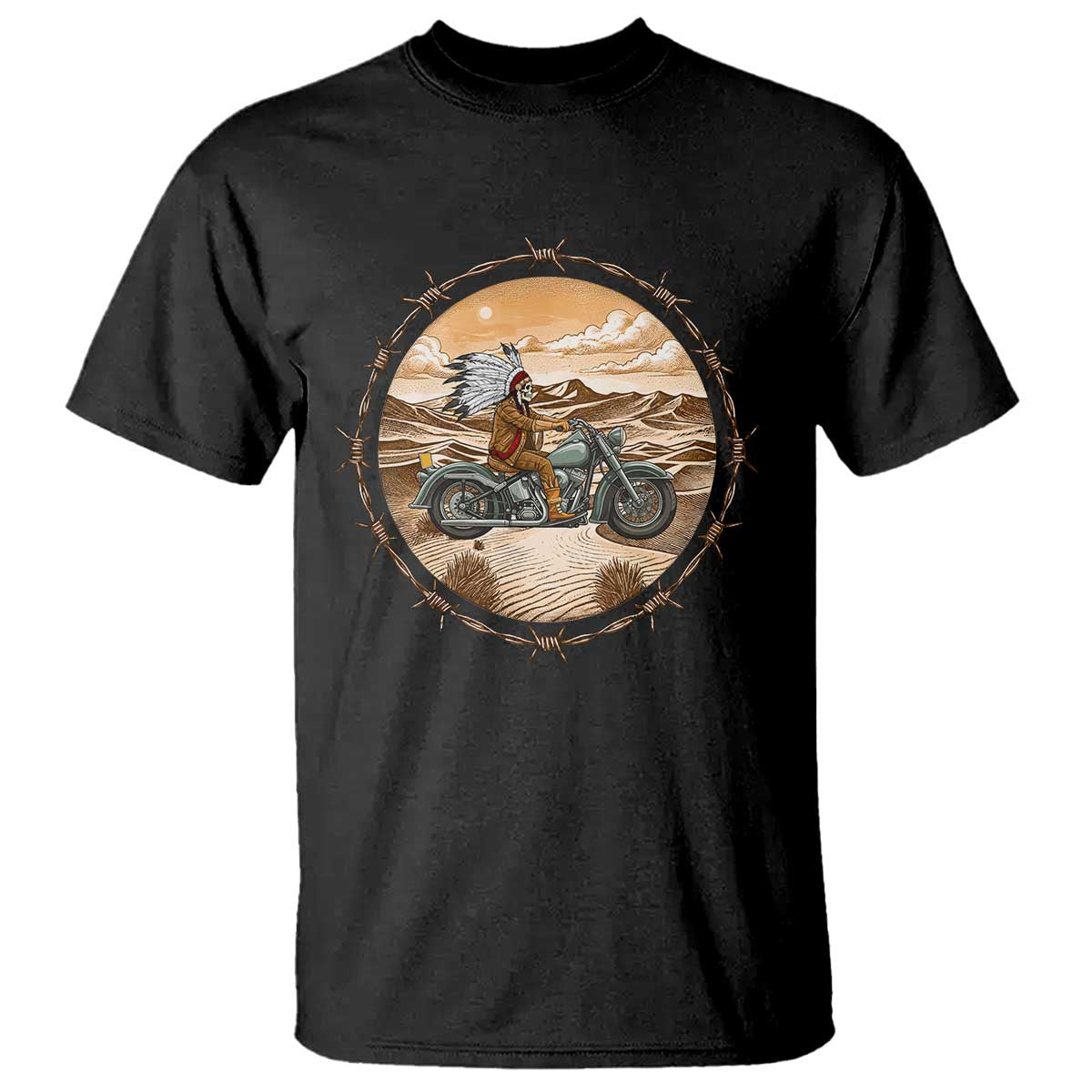 Native American Biker Gift T Shirt Skull Motorcycle Rider