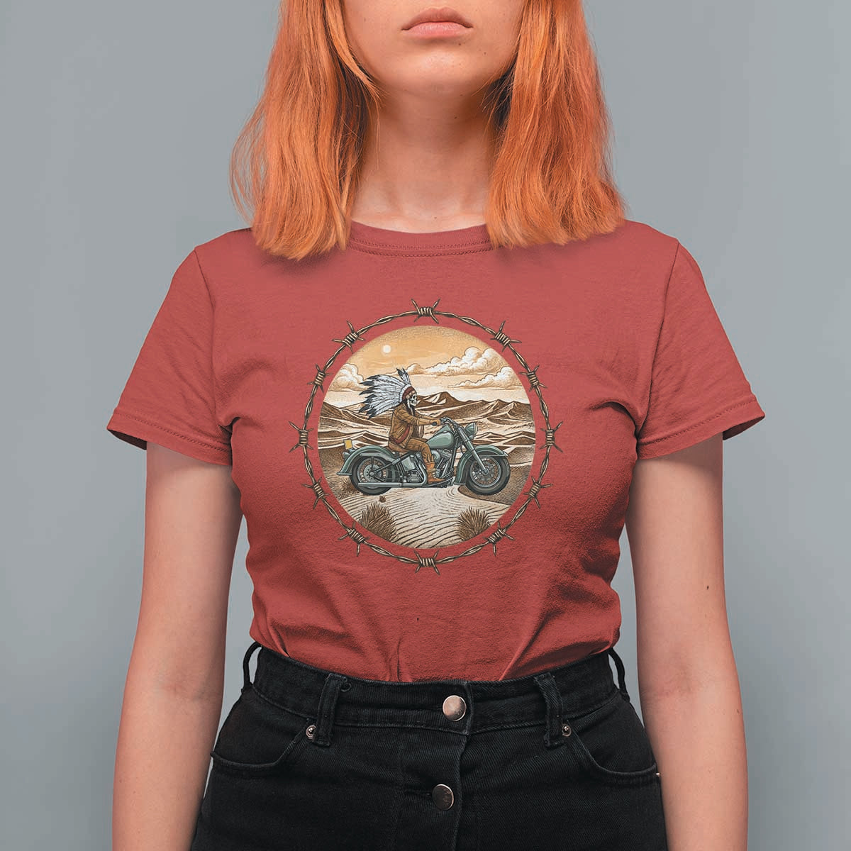 Native American Biker Gift T Shirt For Women Skull Motorcycle Rider