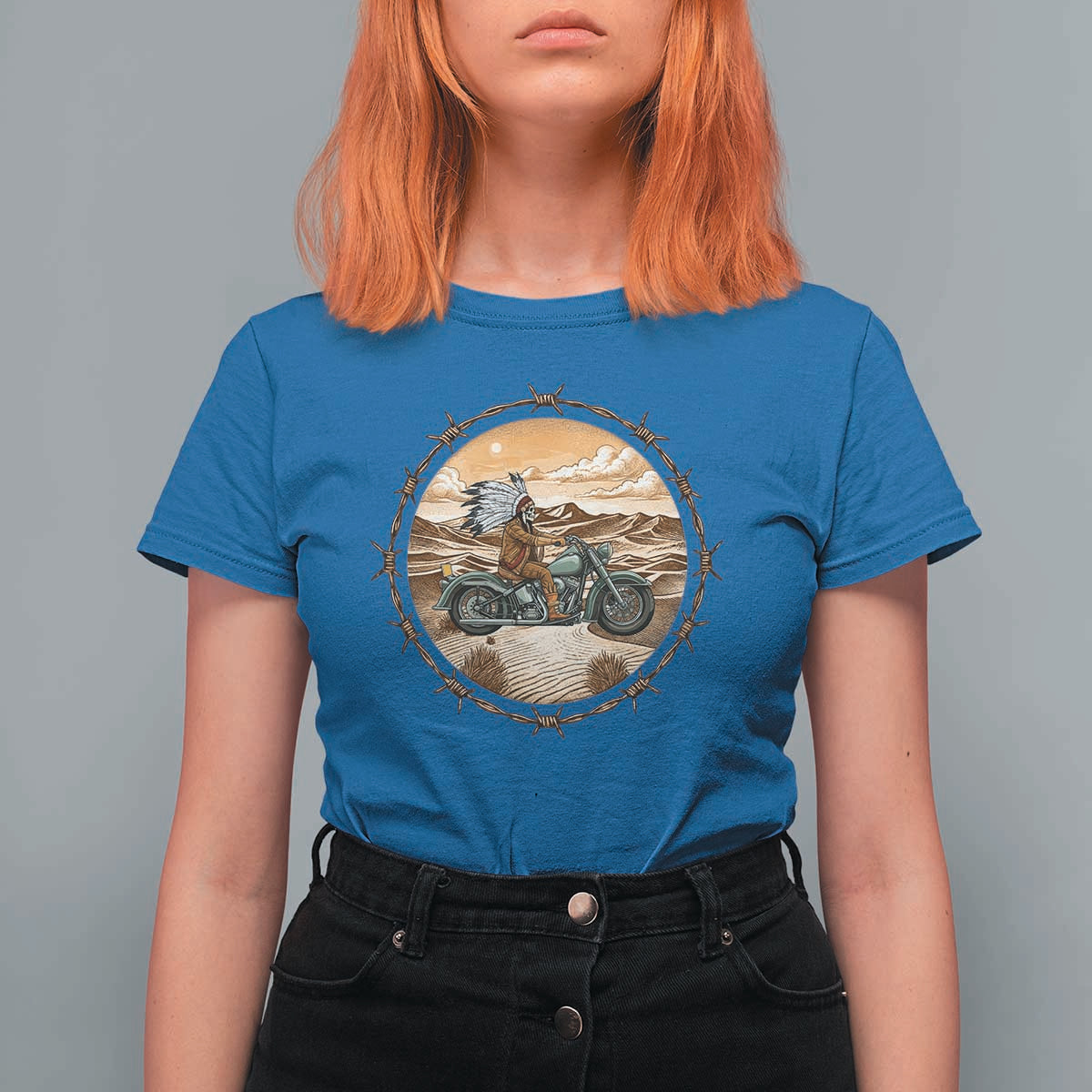 Native American Biker Gift T Shirt For Women Skull Motorcycle Rider