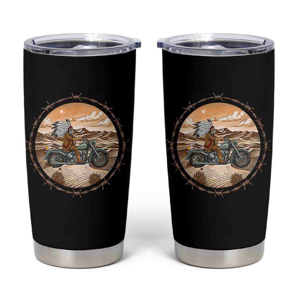 Native American Biker Gift Tumbler Cup Skull Motorcycle Rider