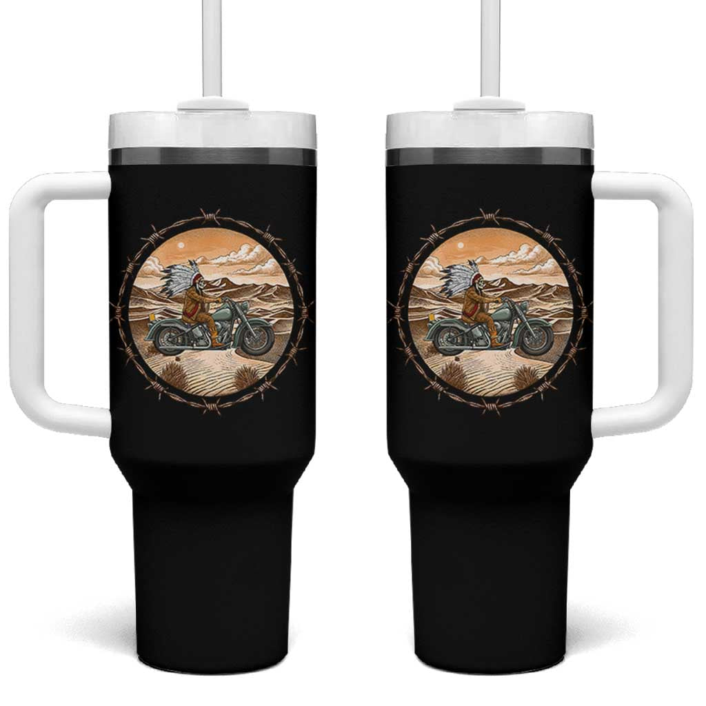 Native American Biker Gift Tumbler With Handle Skull Motorcycle Rider