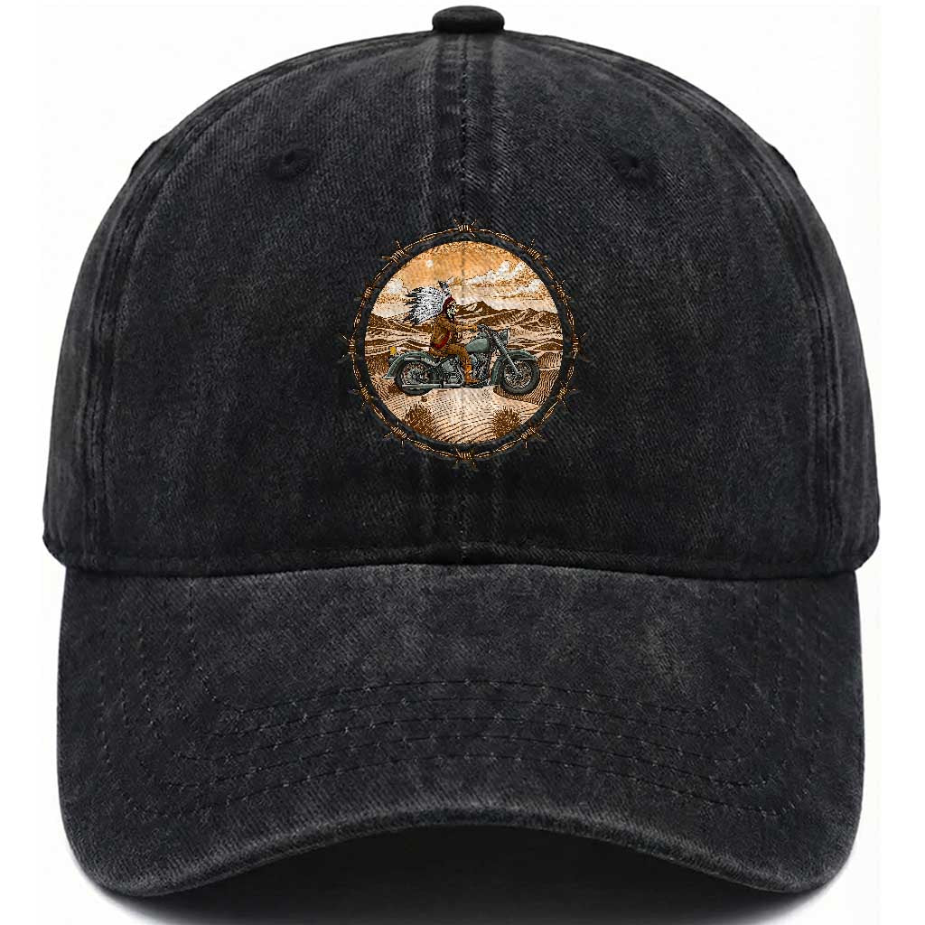 Native American Biker Gift Washed Cotton Baseball Cap Skull Motorcycle Rider