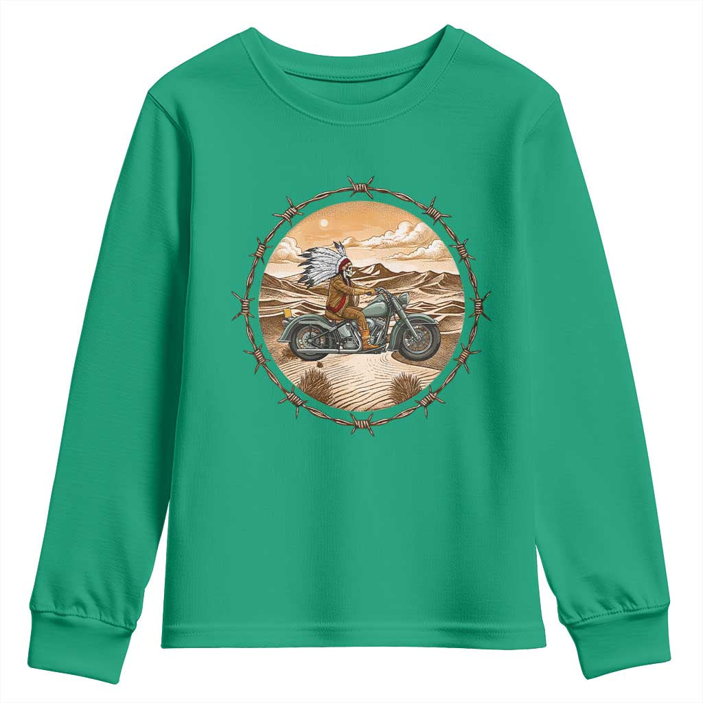 Native American Biker Gift Youth Sweatshirt Skull Motorcycle Rider